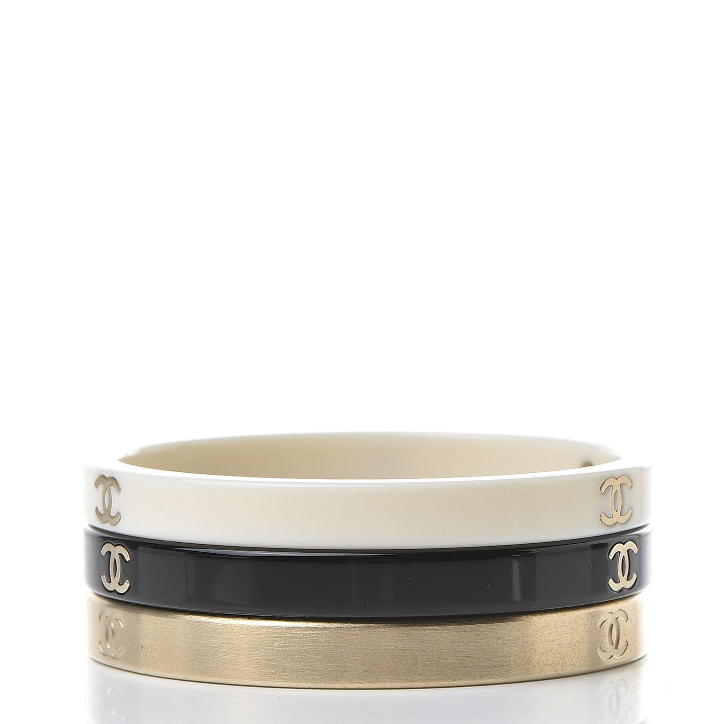 Resin Metal CC Bangle Set of 3 Black White Gold