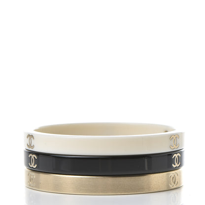 Chanel Resin Metal CC Bangle Set of 3 Black White Gold 3 of 6