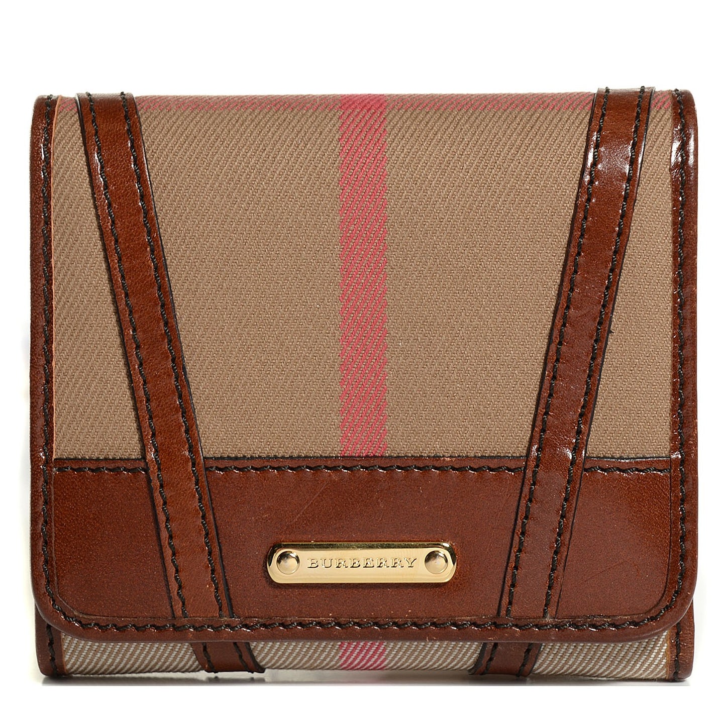 Bridle Calfskin House Check Medium Leighton Wallet Dark Tan