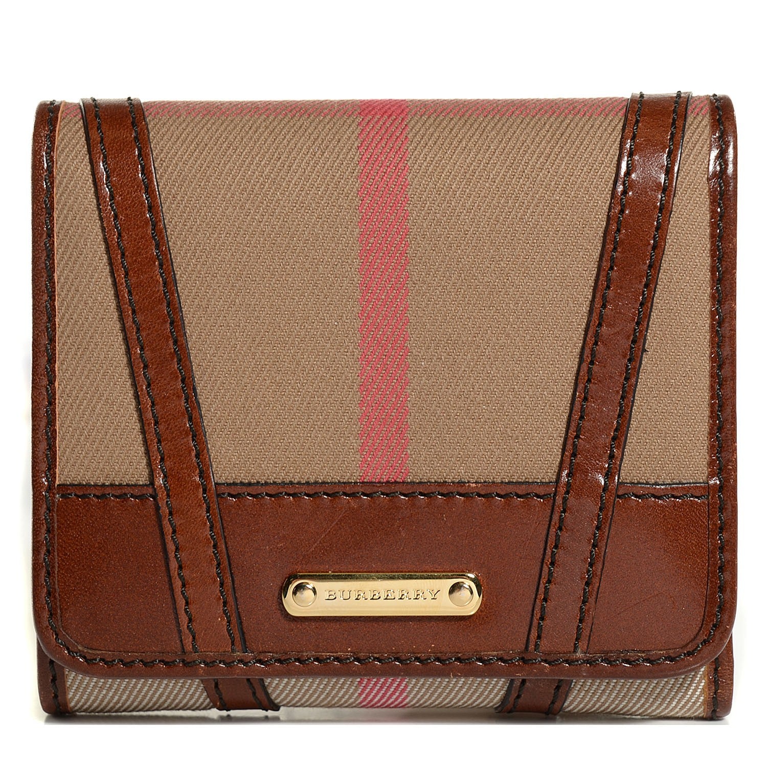 Burberry Bridle Calfskin House Check Medium Leighton Wallet Dark Tan 1 of 9