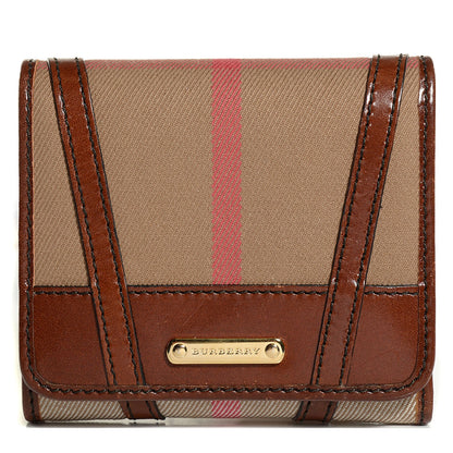 Burberry Bridle Calfskin House Check Medium Leighton Wallet Dark Tan 1 of 9
