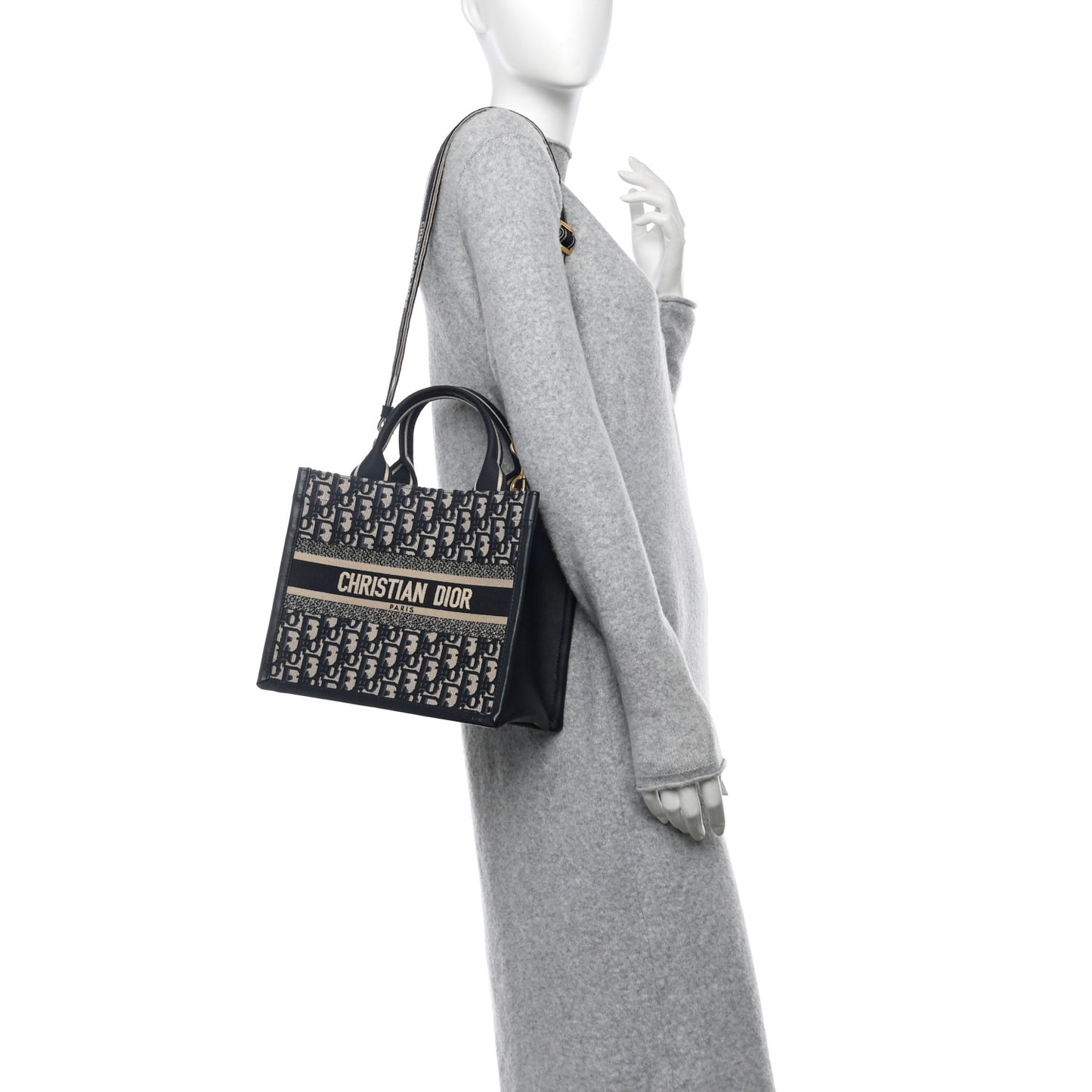 Oblique Calfskin Small Book Tote With Strap Blue Multicolor
