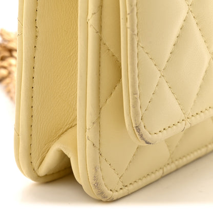 Chanel Lambskin Quilted Sweet Camellia Wallet on Chain WOC Yellow 12 of 14