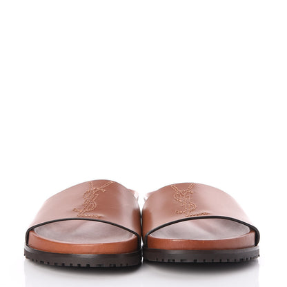 Saint Laurent Calfskin Monogram Jimmy Joan Slide Sandals 39 Whiskey 2 of 9