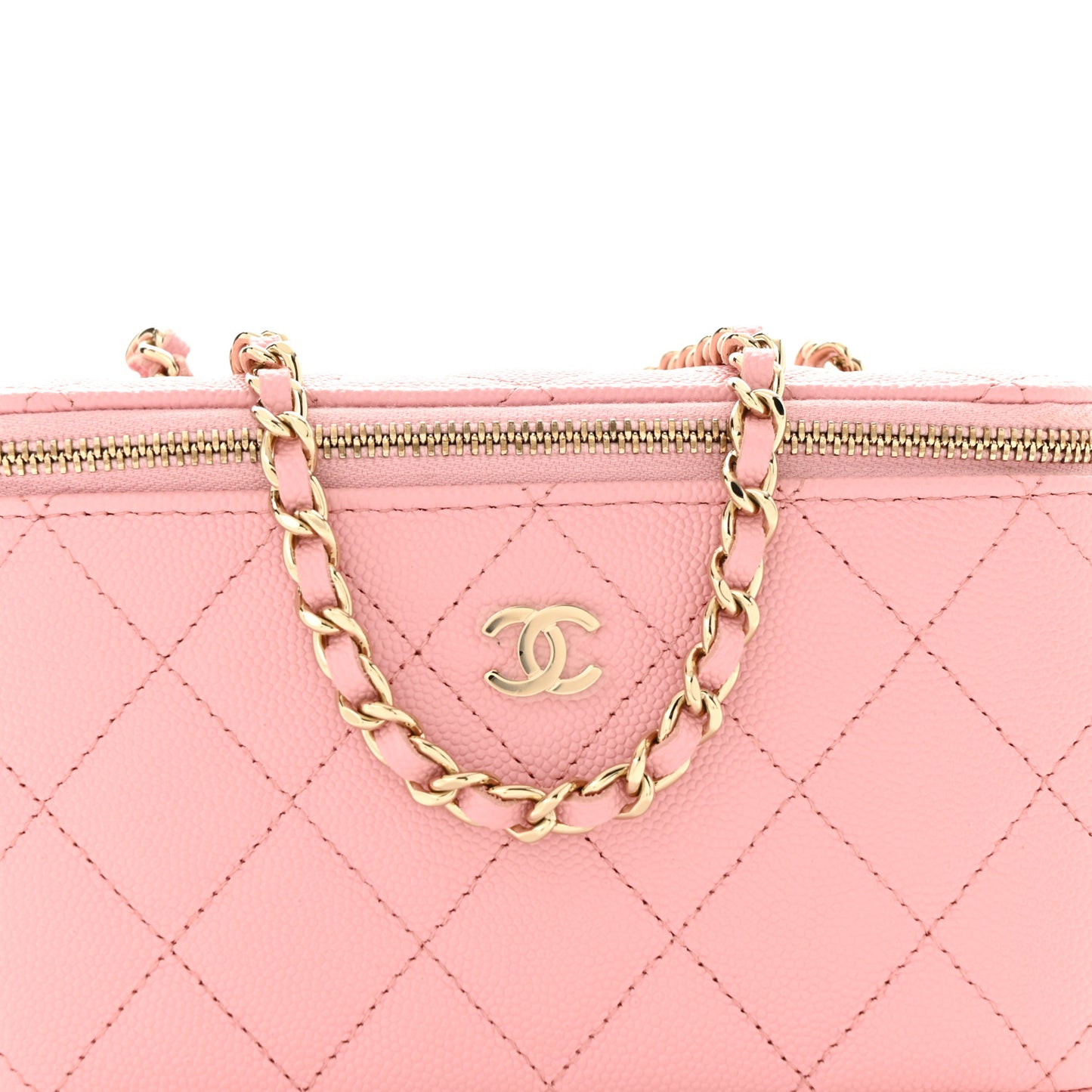 Caviar Quilted Small Vanity Case With Chain Pink