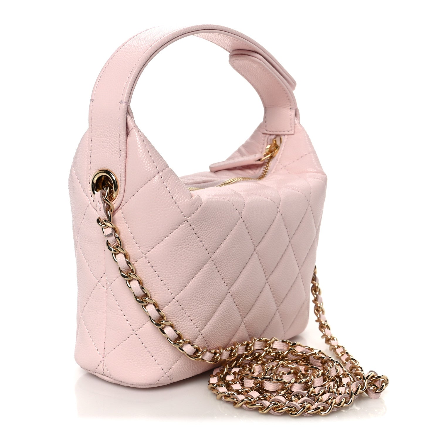 Chanel Shiny Caviar Hobo Clutch With Chain Light Pink 3 of 11