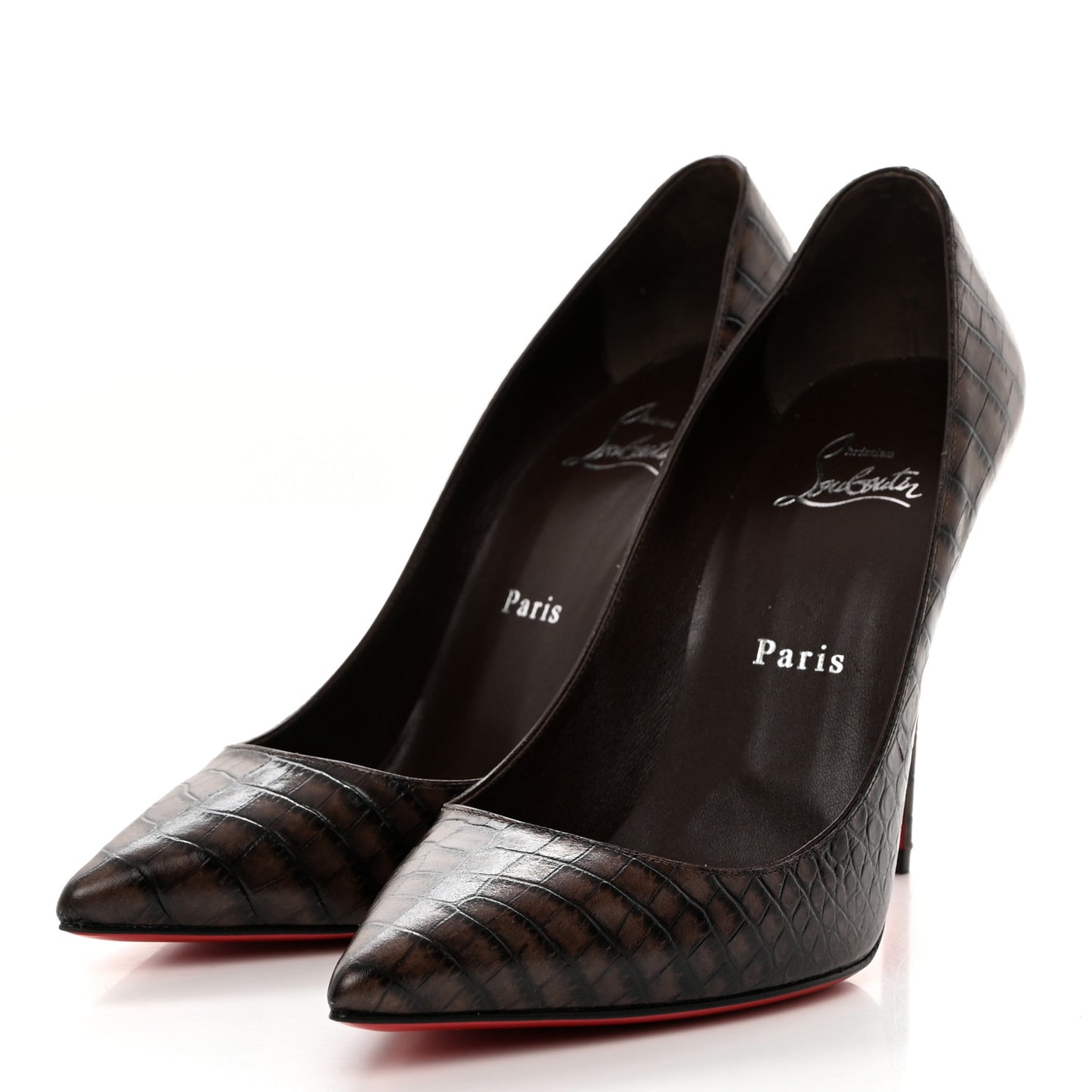 Calfskin Crocodile Embossed Kate 100 Pumps 38.5 Expresso