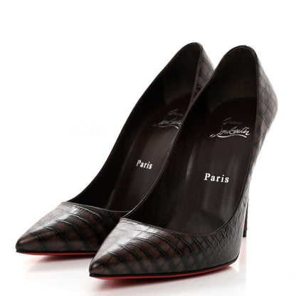 Christian Louboutin Calfskin Crocodile Embossed Kate 100 Pumps 38.5 Expresso 3 of 8