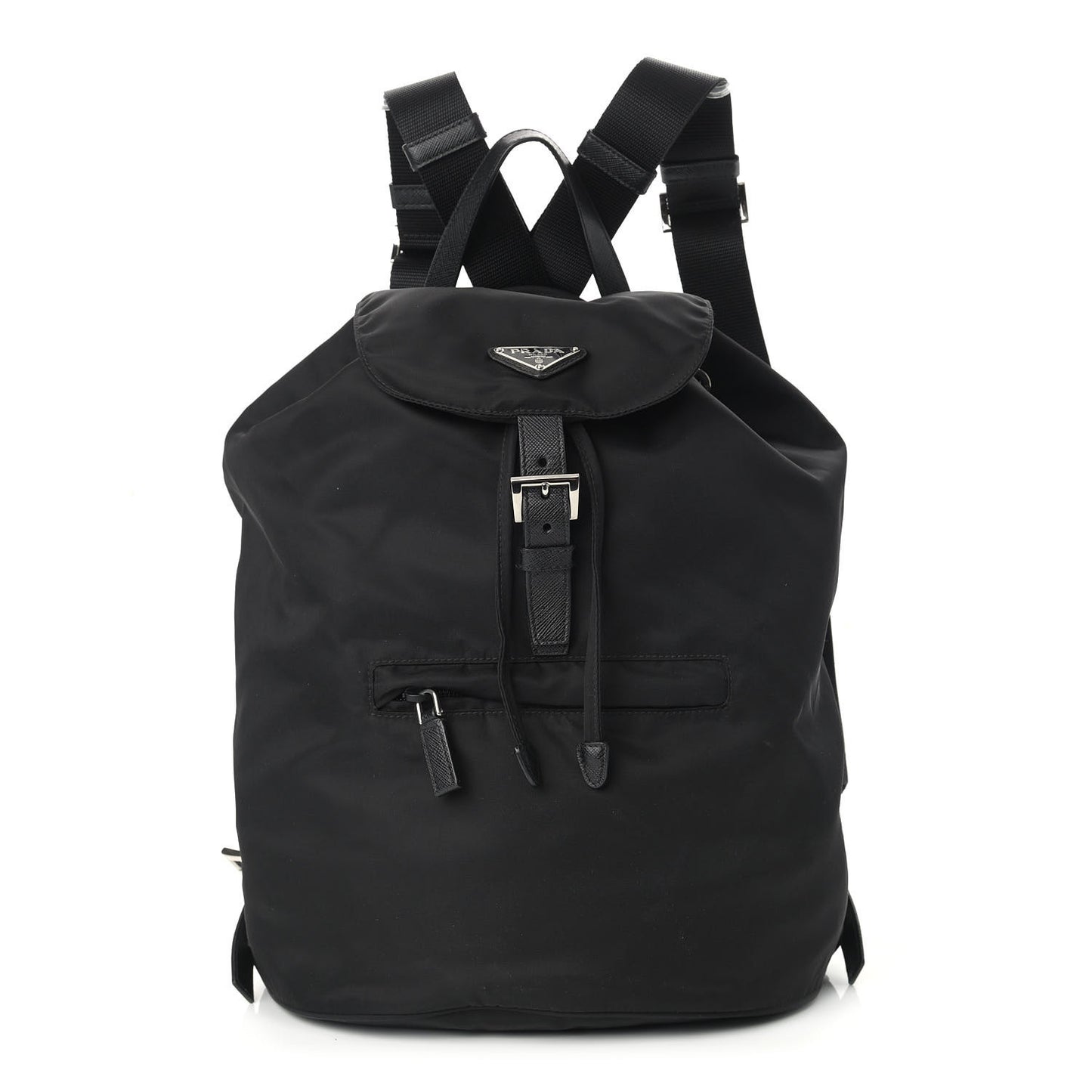 Nylon Vela Saffiano Medium Cinch Backpack Black