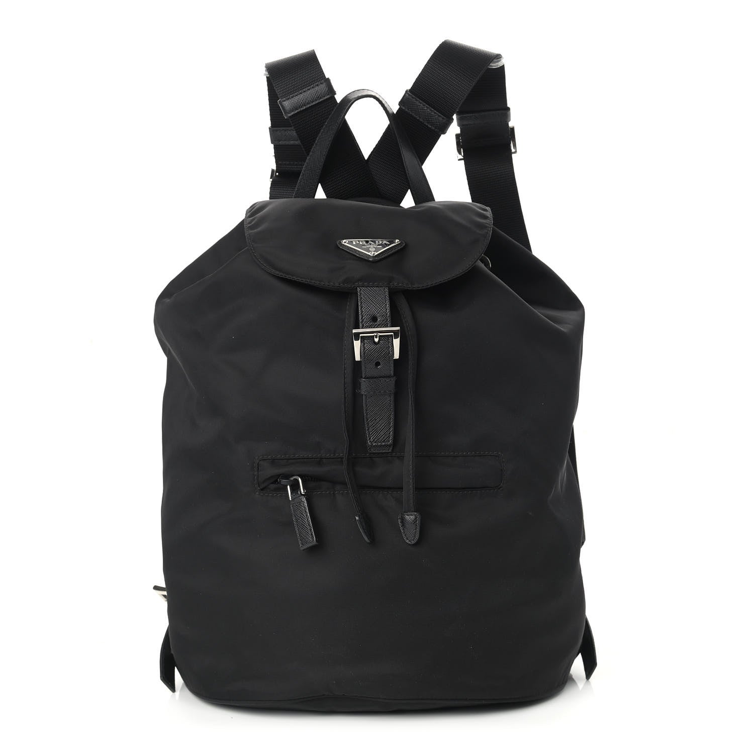 Prada Nylon Vela Saffiano Medium Cinch Backpack Black 1 of 11