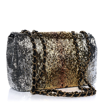 Chanel Sequin Medium Single Flap Silver Gold 4 of 10