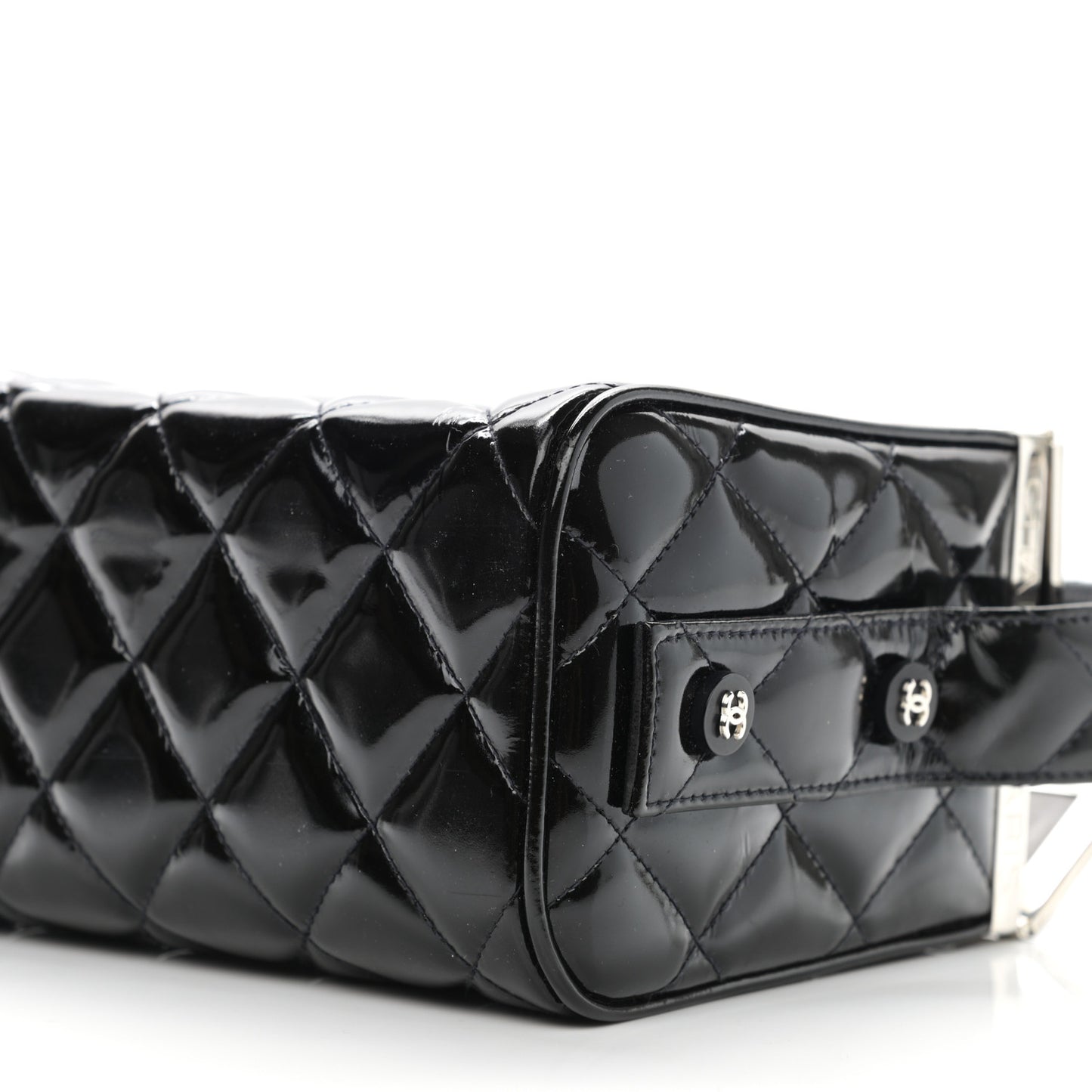 Patent Quilted Vanity Clutch Black