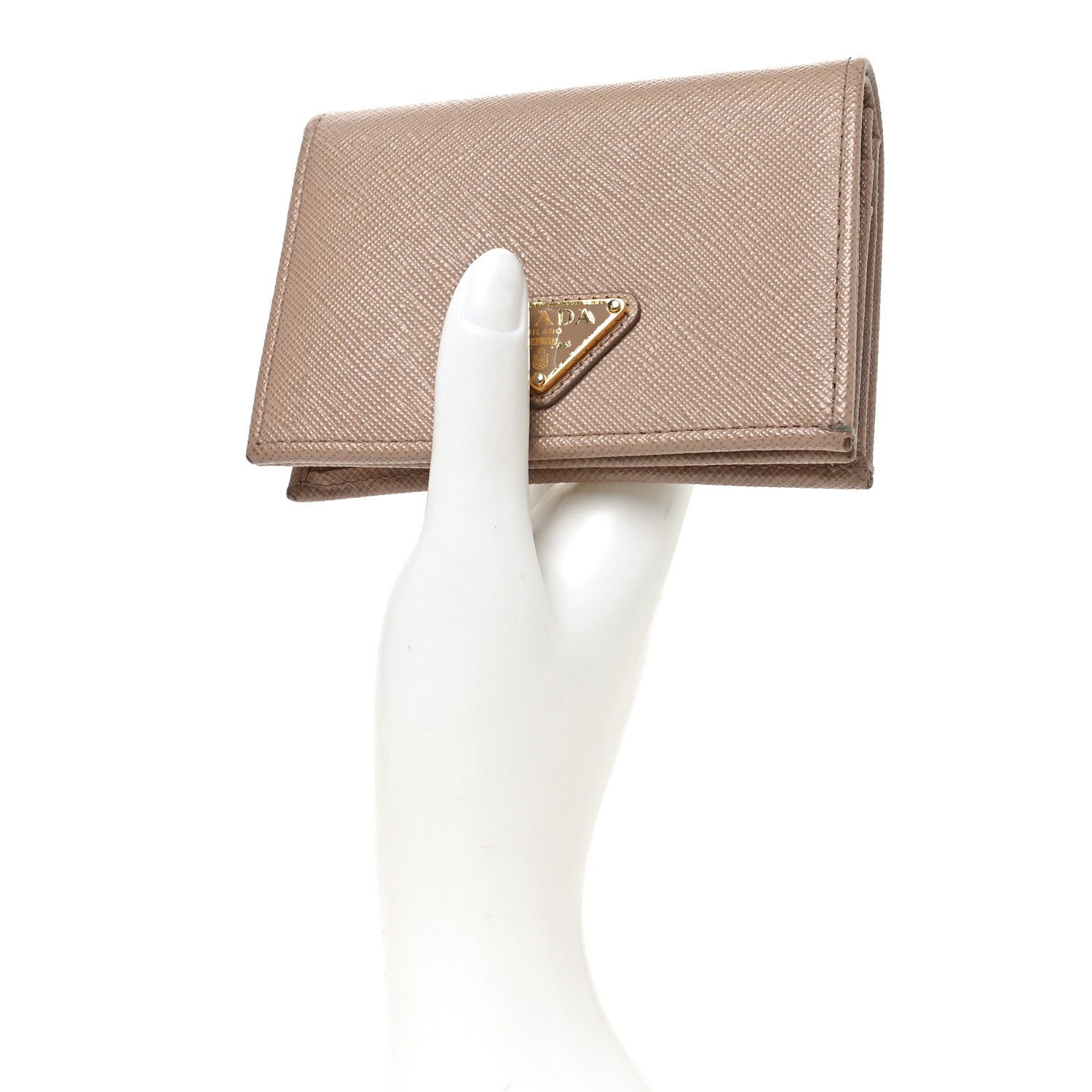 Prada Saffiano Triangle Bi-Fold Compact Wallet Cipria 2 of 6
