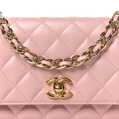 Chanel Shiny Lambskin Quilted Golden Links Wallet On Chain WOC Light Pink 9 of 11