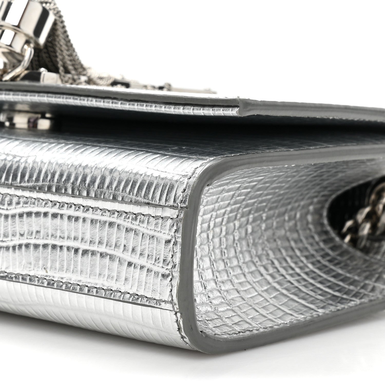 Saint Laurent Metallic Calfskin Crocodile Embossed Small Classic Monogram Kate Tassel Satchel Silver 7 of 11