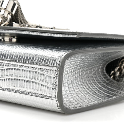 Saint Laurent Metallic Calfskin Crocodile Embossed Small Classic Monogram Kate Tassel Satchel Silver 7 of 11