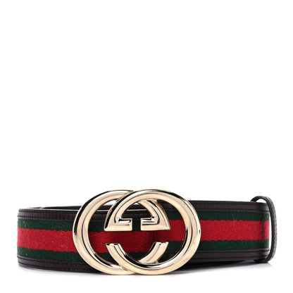 Gucci Calfskin Web Interlocking G Belt 80 32 Dark Brown 1 of 7
