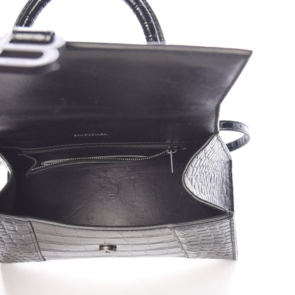 Balenciaga Shiny Calfskin Monochrome Crocodile Embossed Small Hourglass Top Handle Bag Black 5 of 9