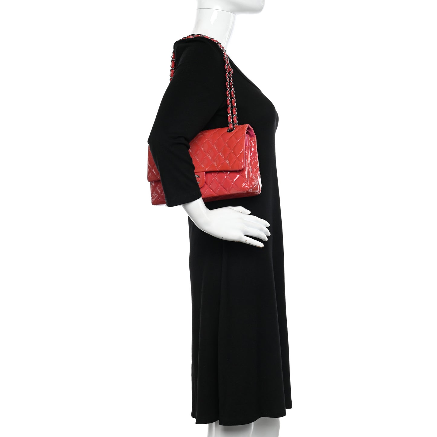 Patent Quilted Medium Double Flap Fuchsia