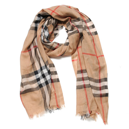 Burberry Wool Silk House Check Lightweight Scarf Camel 1 of 4
