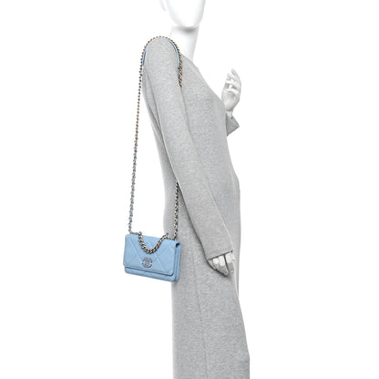 Chanel Lambskin Quilted Chanel 19 Wallet On Chain WOC Light Blue 2 of 15