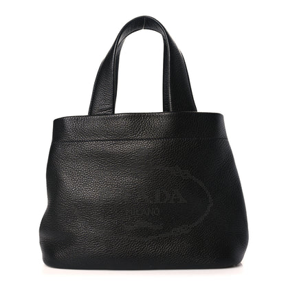 Prada Vitello Daino Soft Perforated Logo Tote Black 1 of 9