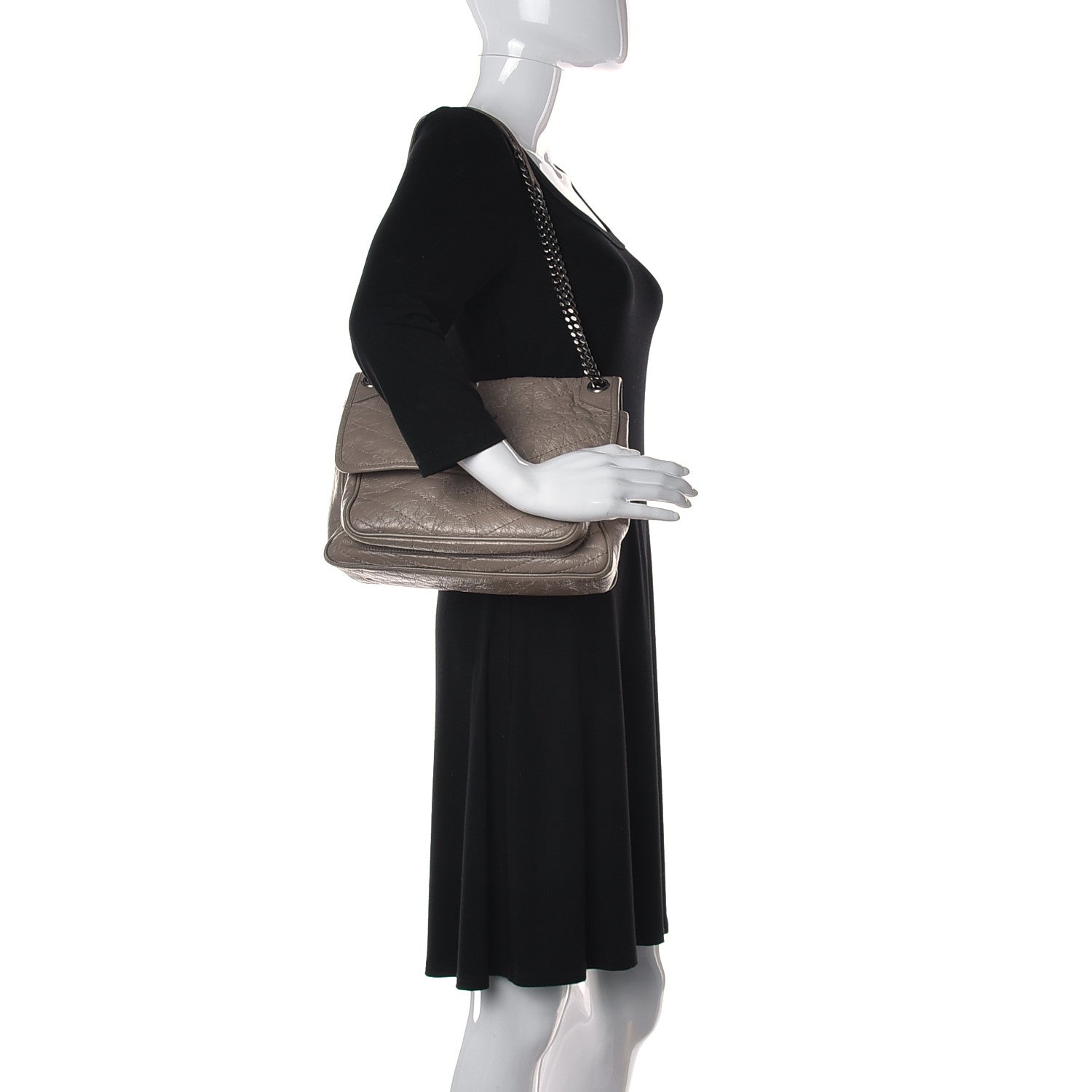 Saint Laurent Crinkled Calfskin Matelasse Monogram Medium Niki Chain Satchel Light Natural 2 of 12