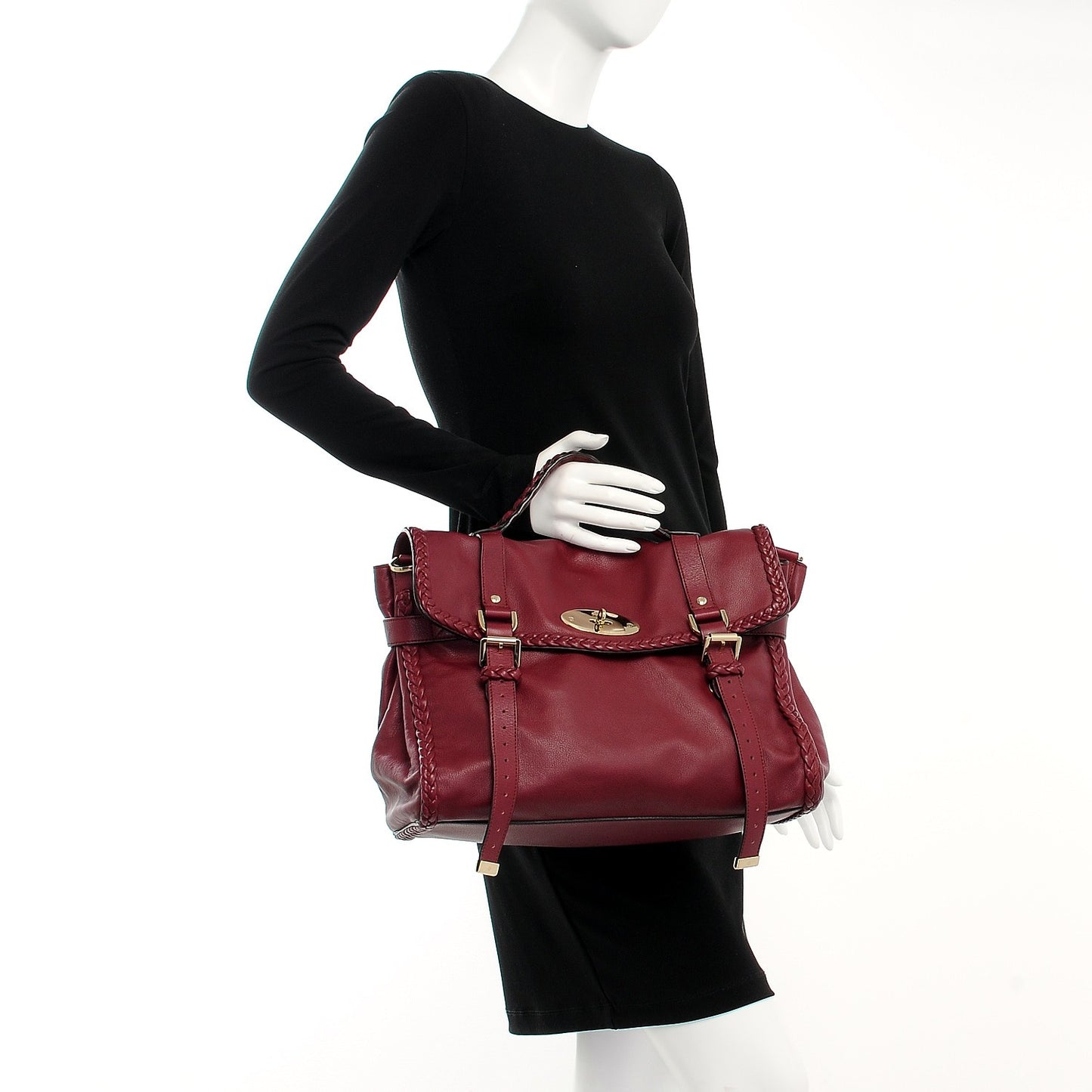 Small Grain Calf Nappa Woven Trim Oversized Alexa Berry