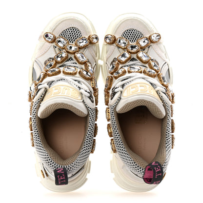 Gucci X SEGA Mesh Calfskin Suede Removable Crystals Womens Flashtrek Sneakers 38 Great White 2 of 8