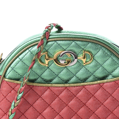 Gucci Laminated Nappa Trapuntata Mini Zumi Dome Shoulder Bag Rosso Jasmine Green Rame 10 of 10