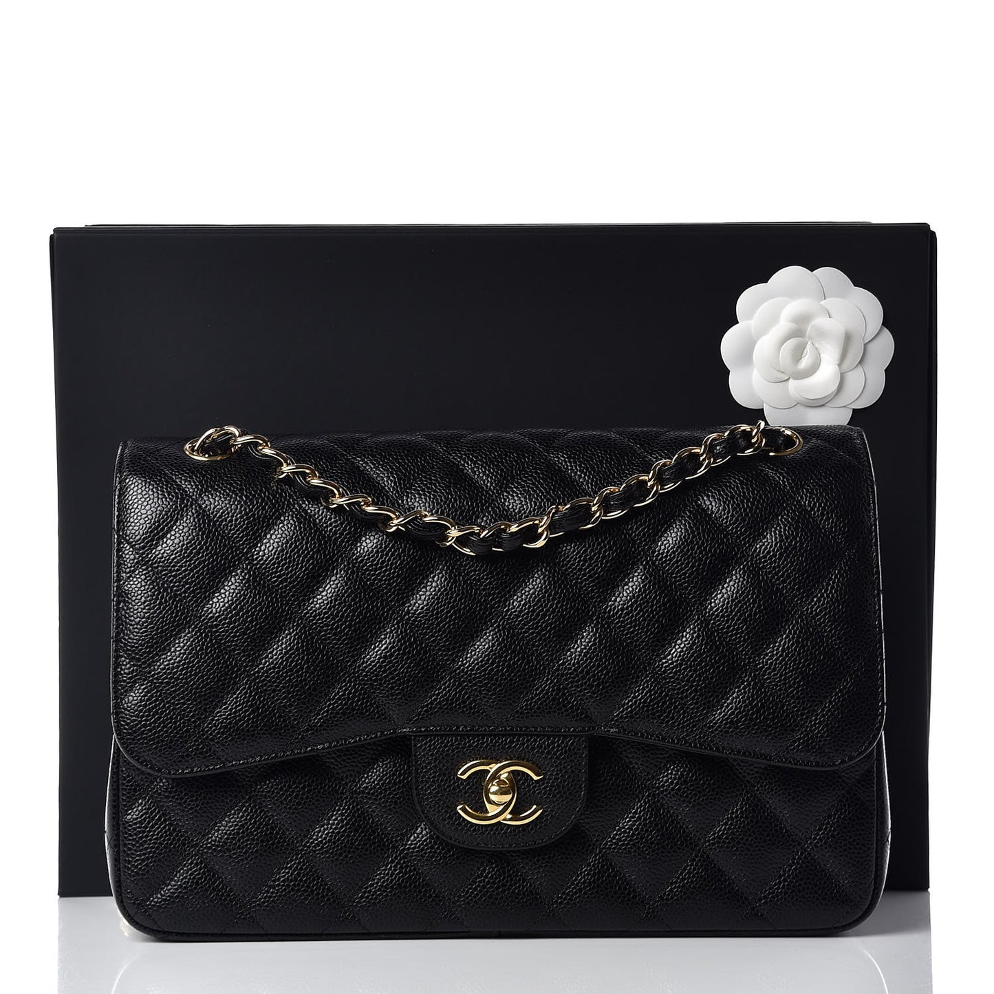 Caviar Quilted Jumbo Double Flap Black