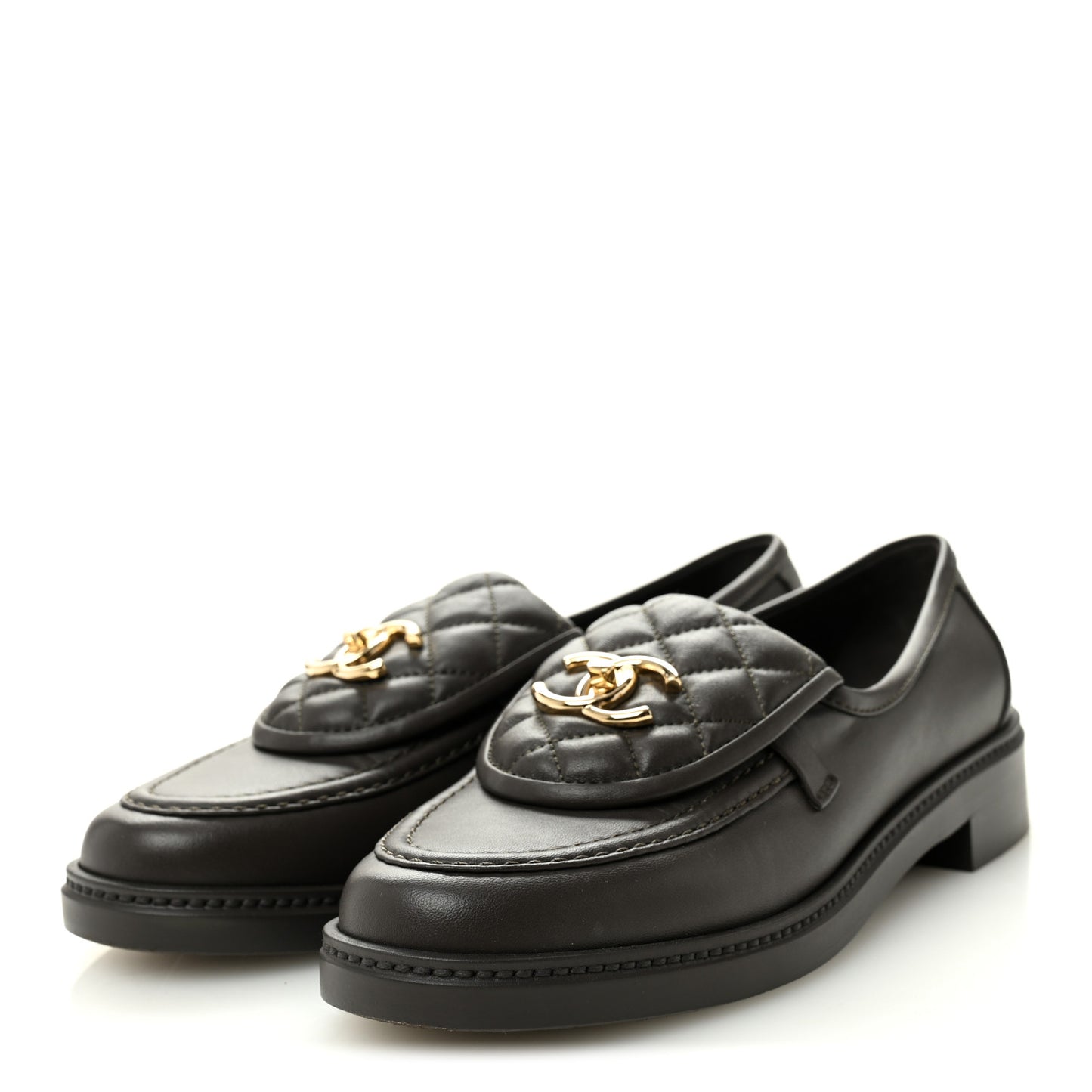 Lambskin Quilted CC Turnlock Loafers 39 Dark Brown
