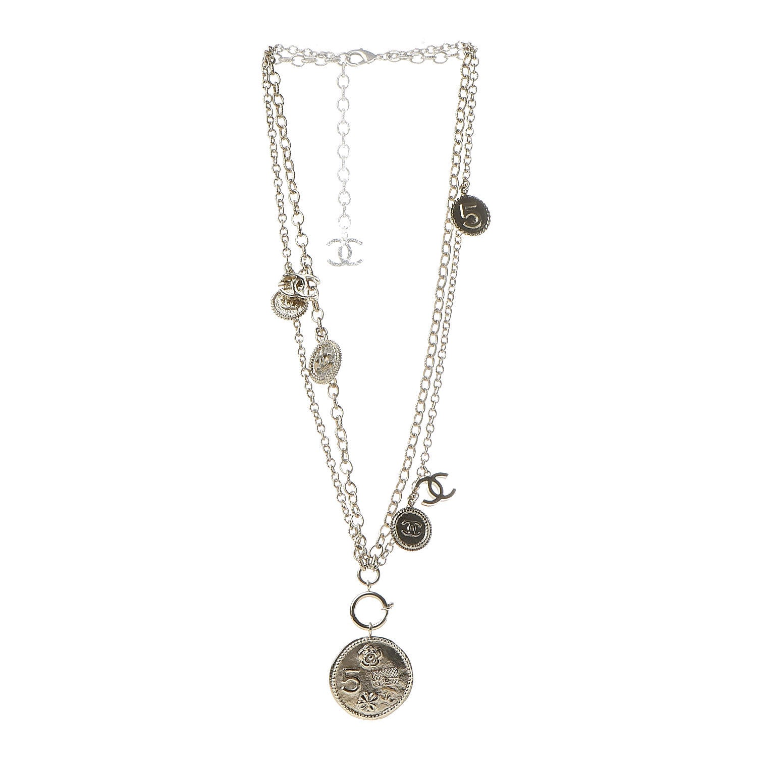 Chanel CC Coco Camellia Coin Necklace Gold 3 of 5