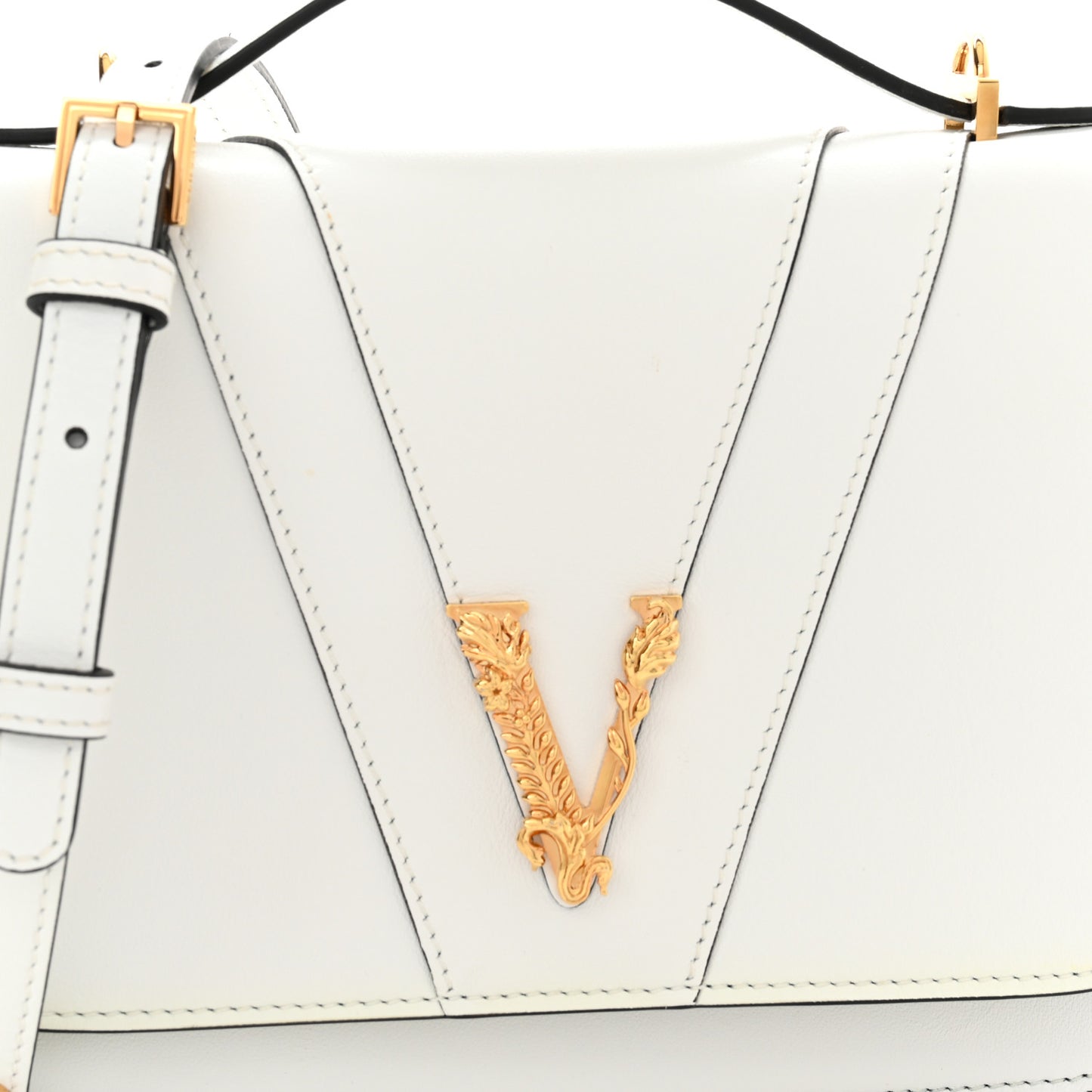 Vitello Barocco Virtus Top Handle Shoulder Bag White