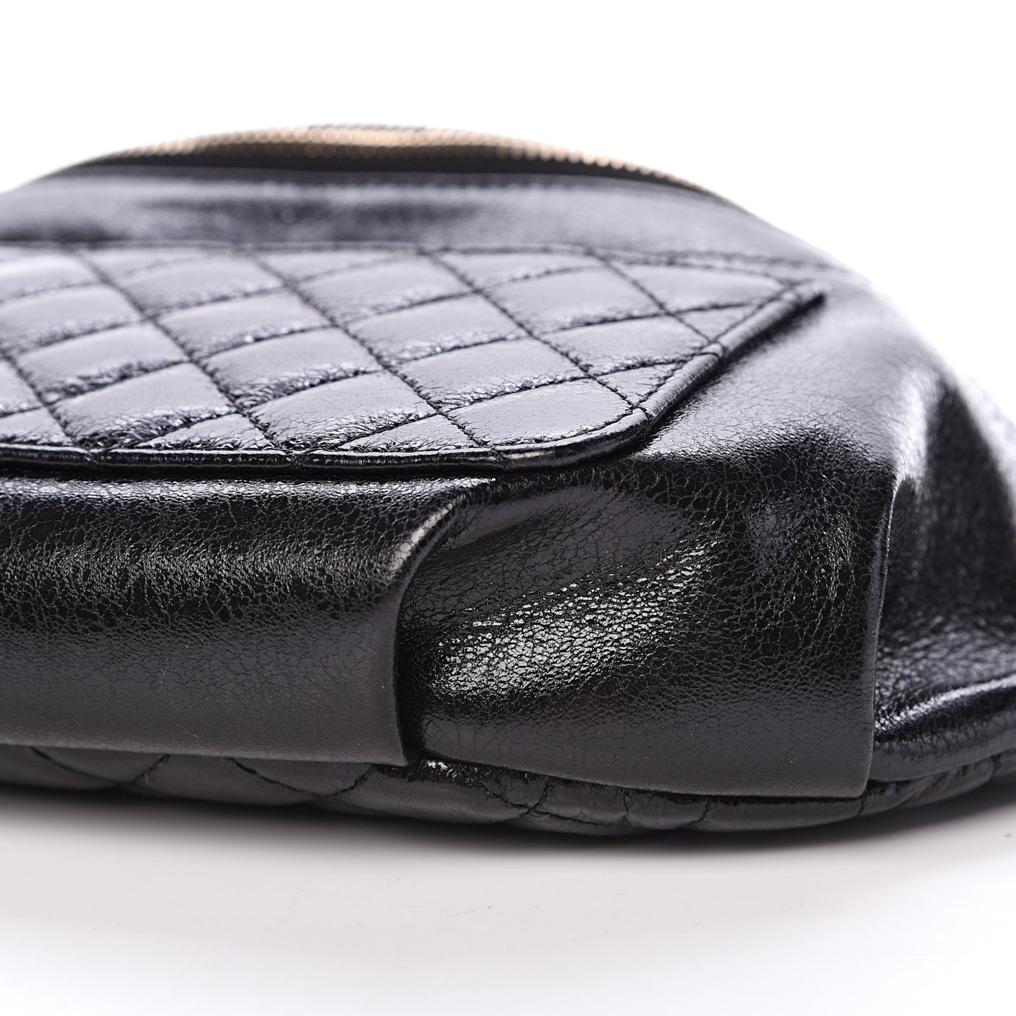 Crumpled Glazed Lambskin Quilted Waist Bag Fanny Pack Black