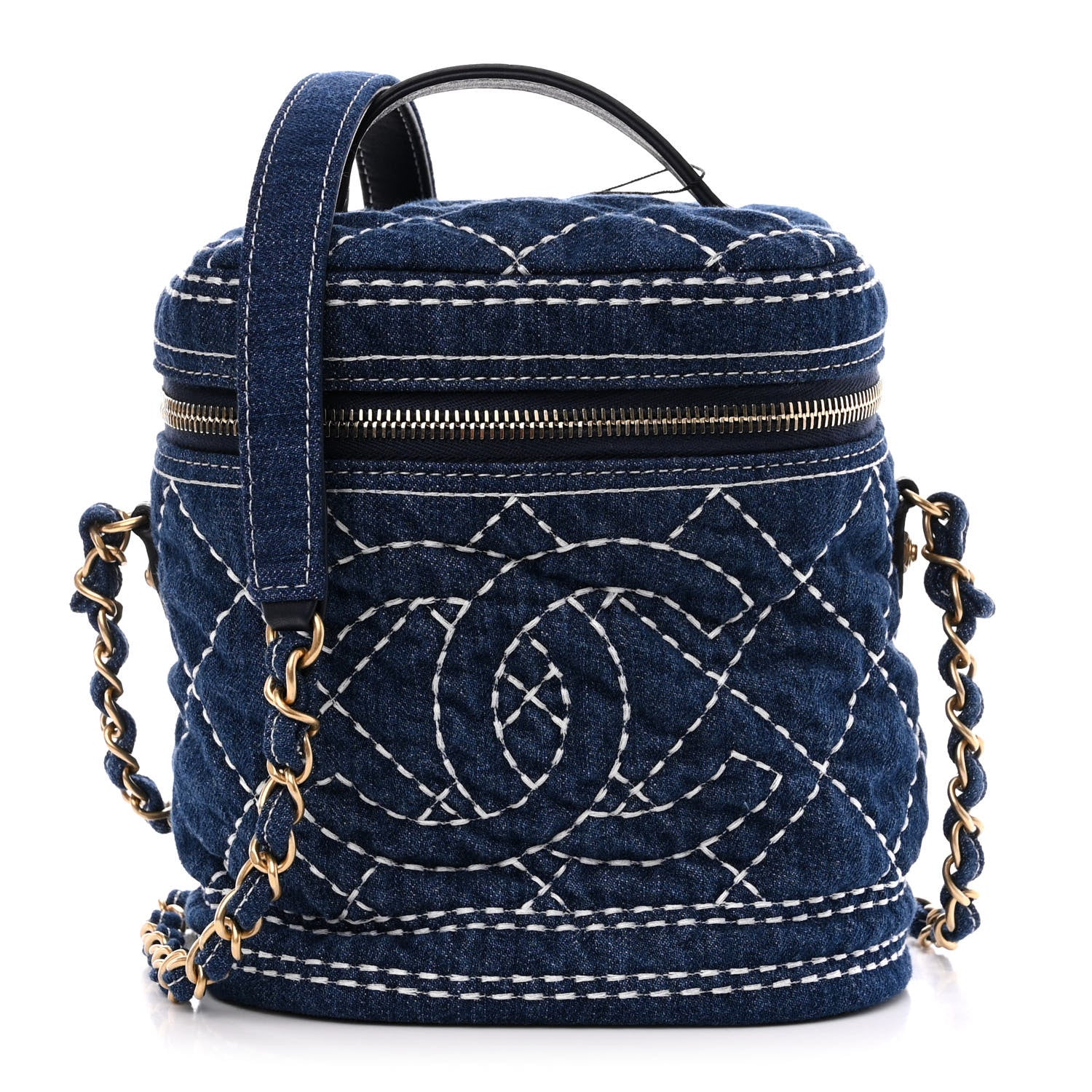 Chanel Denim Quilted Denim Trip Vanity Cosmetic Case Blue 1 of 10