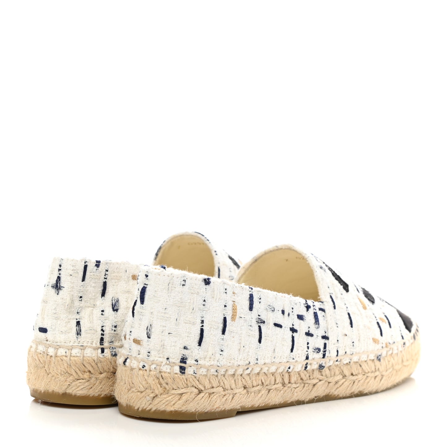 Tweed Grosgrain CC Espadrilles 38 White Beige Black