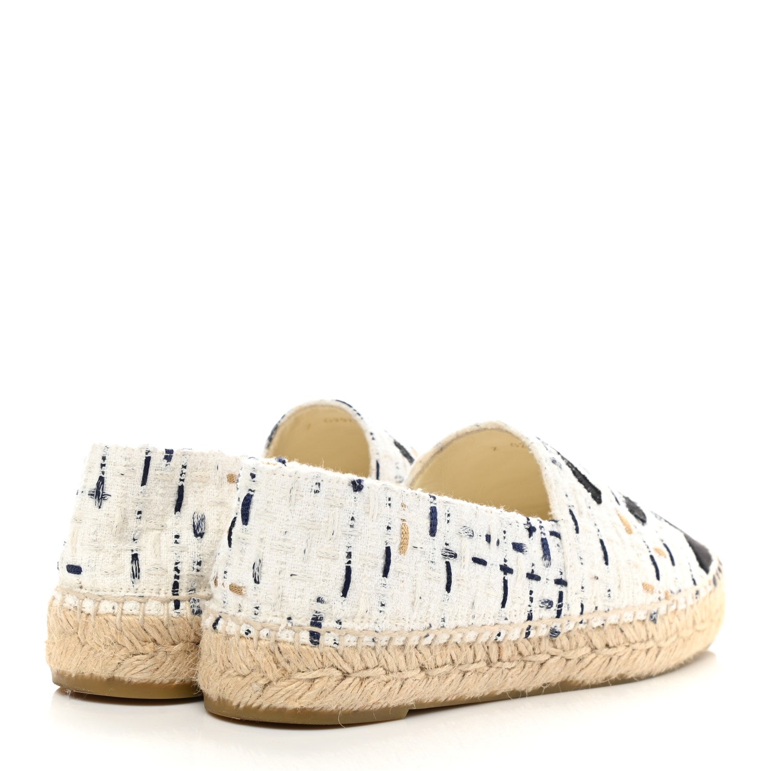 Chanel Tweed Grosgrain CC Espadrilles 38 White Beige Black 4 of 9