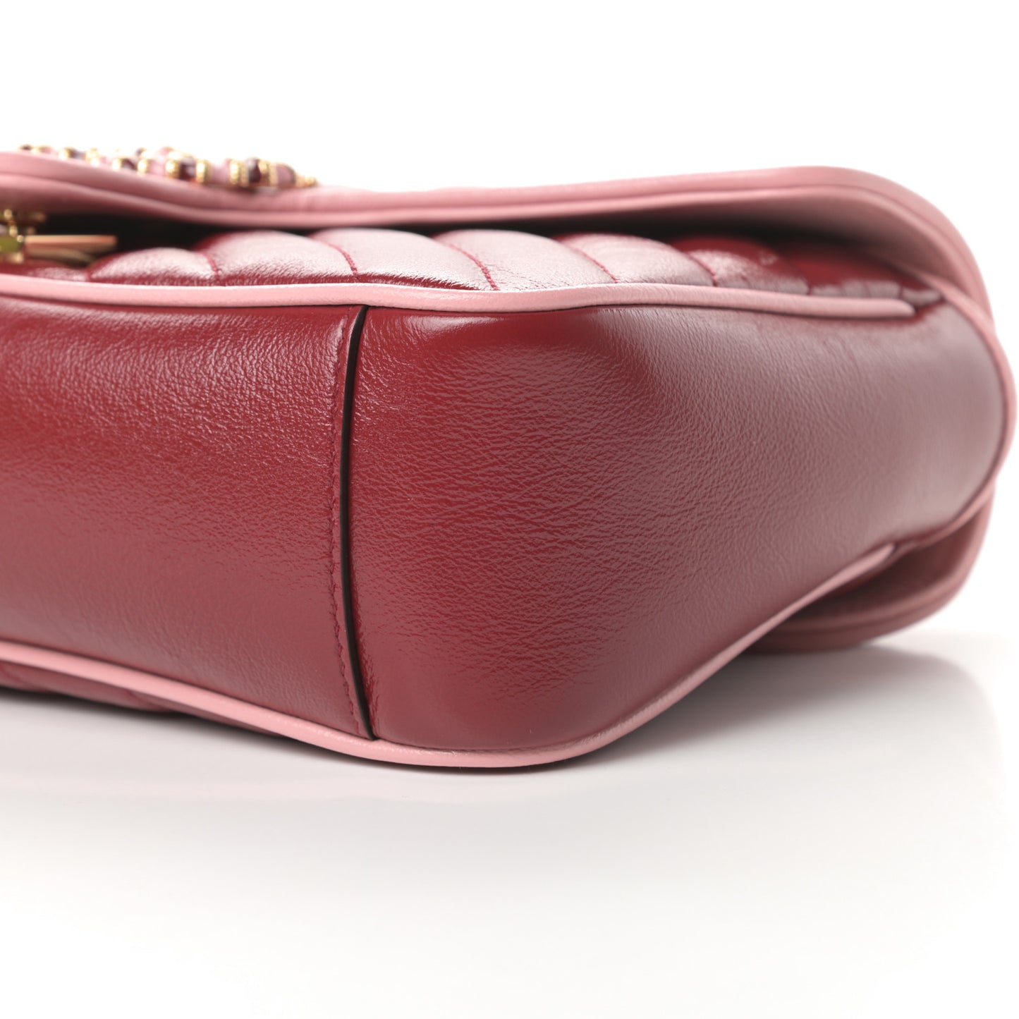 Azalea Calfskin Enamel Matelasse Diagonal Small Torchon GG Marmont Shoulder Bag New Cherry Red Wild Rose