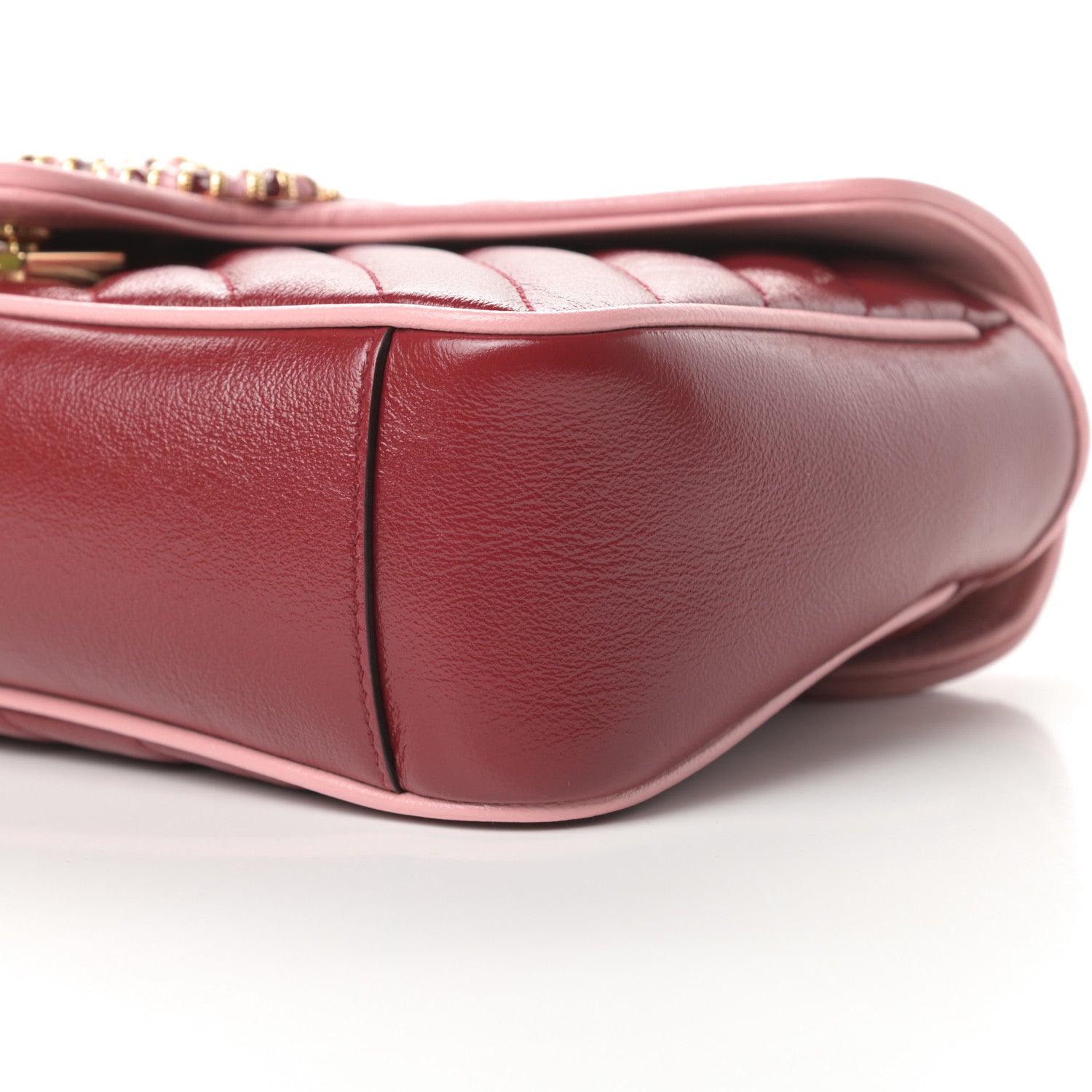 Gucci Azalea Calfskin Enamel Matelasse Diagonal Small Torchon GG Marmont Shoulder Bag New Cherry Red Wild Rose 10 of 11