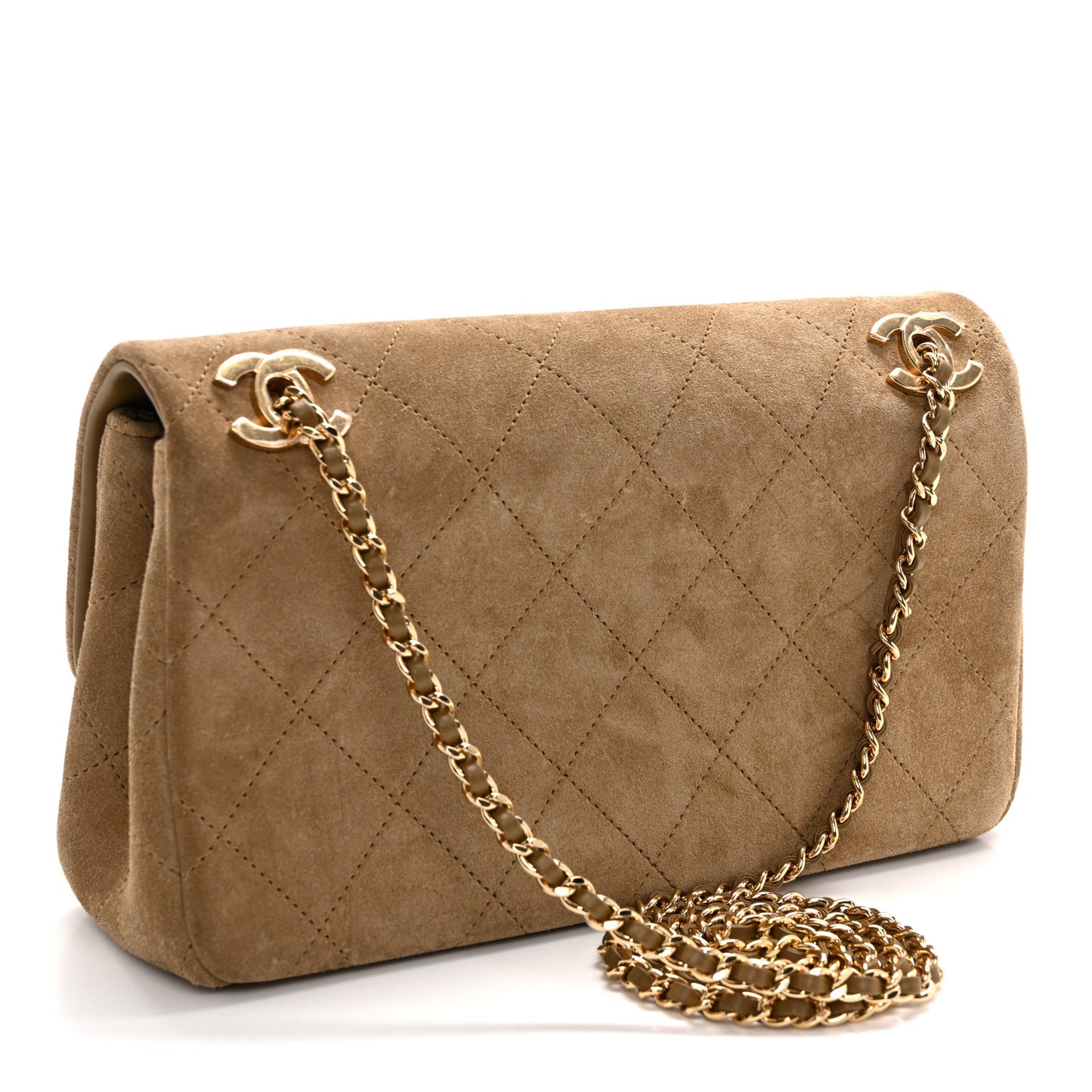 Suede Calfskin Quilted Eyes On You Flap Dark Beige