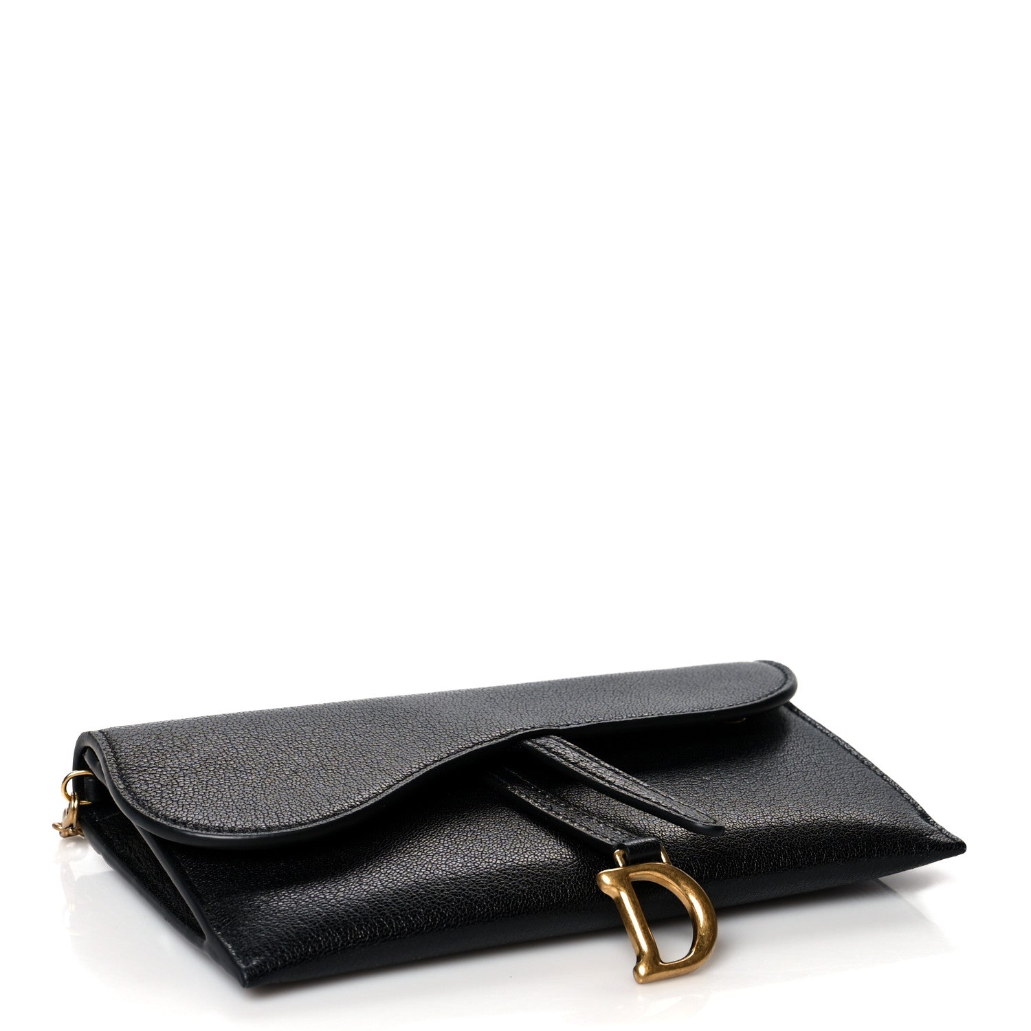 Christian Dior Grained Calfskin Saddle Chain Wallet Pouch Black 5 of 11