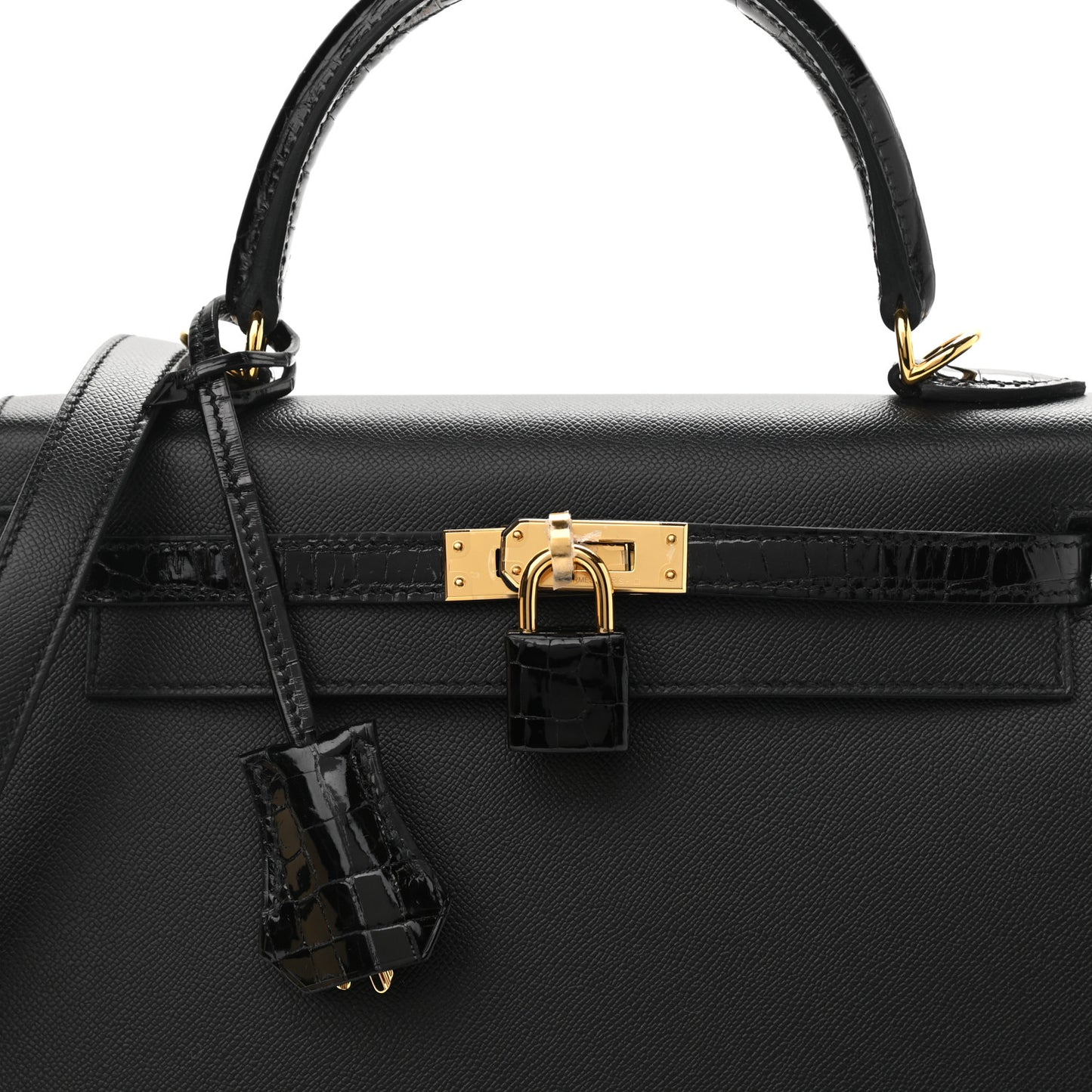 Madame Calfskin Shiny Niloticus Crocodile Kelly Sellier Touch 25 Black