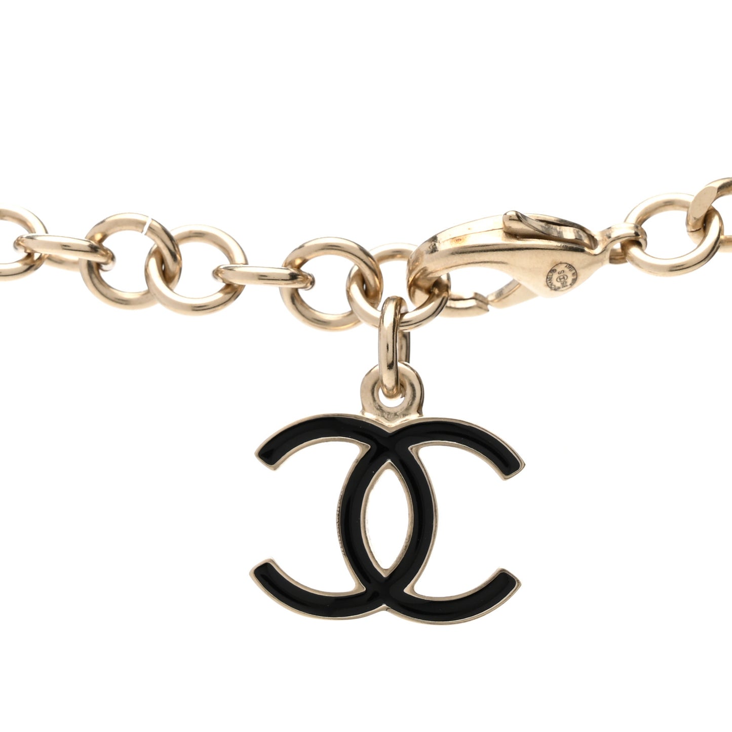 Enamel Metal Chain Link Rue Cambon Necklace Gold Black
