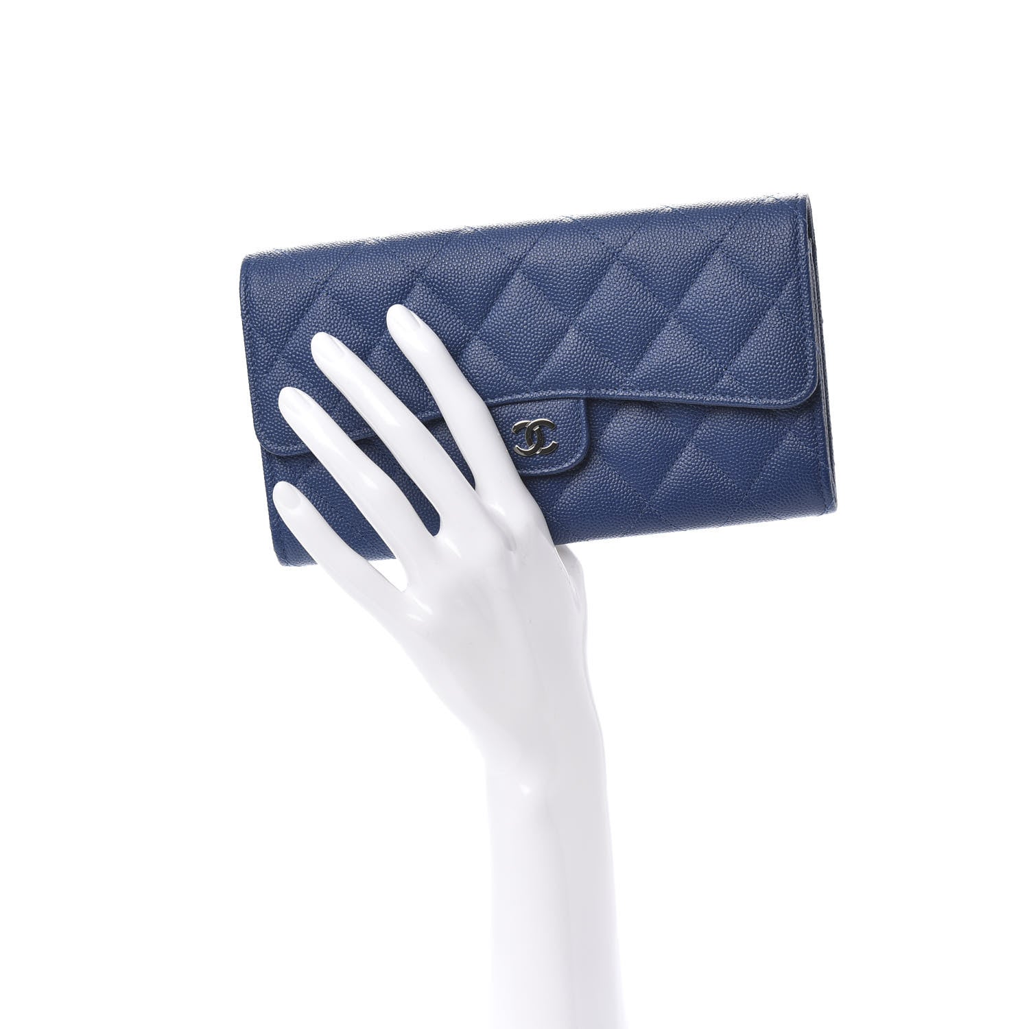 Chanel Caviar Quilted Large Gusset Flap Wallet Navy 2 of 10