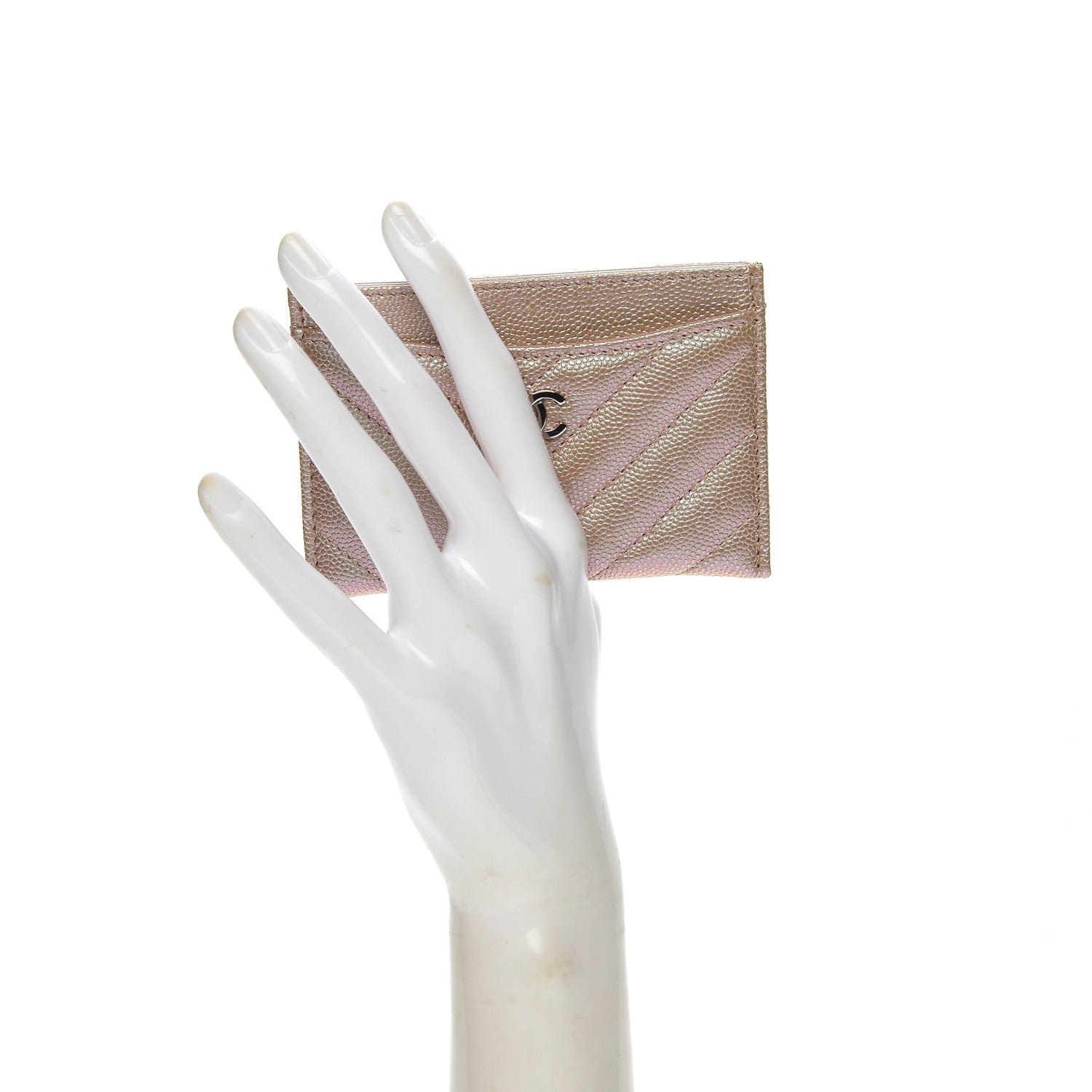 Chanel Metallic Caviar Chevron Quilted Card Holder Light Gold 2 of 6
