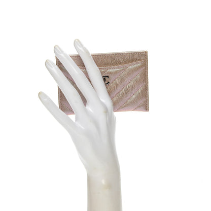 Chanel Metallic Caviar Chevron Quilted Card Holder Light Gold 2 of 6