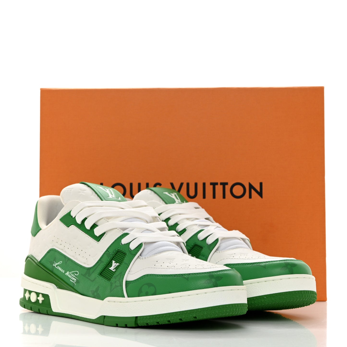 Calfskin Monogram Mens LV Trainer Sneakers 9 Green