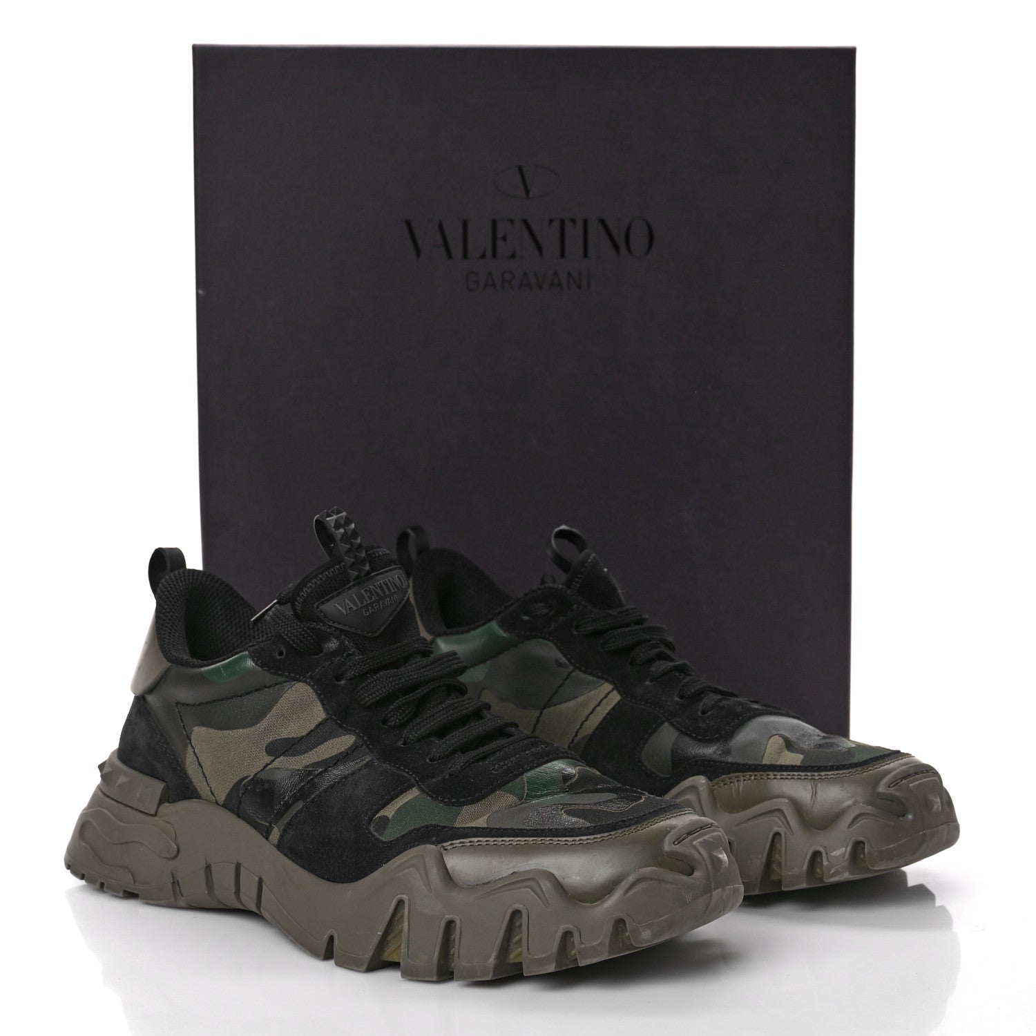 Valentino Garavani Nappa Suede Camouflage Mens Rockrunner Plus Sneakers 44 Army Green Black Multicolor 10 of 10