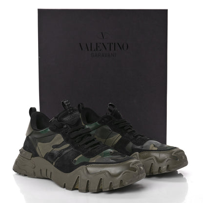 Valentino Garavani Nappa Suede Camouflage Mens Rockrunner Plus Sneakers 44 Army Green Black Multicolor 10 of 10
